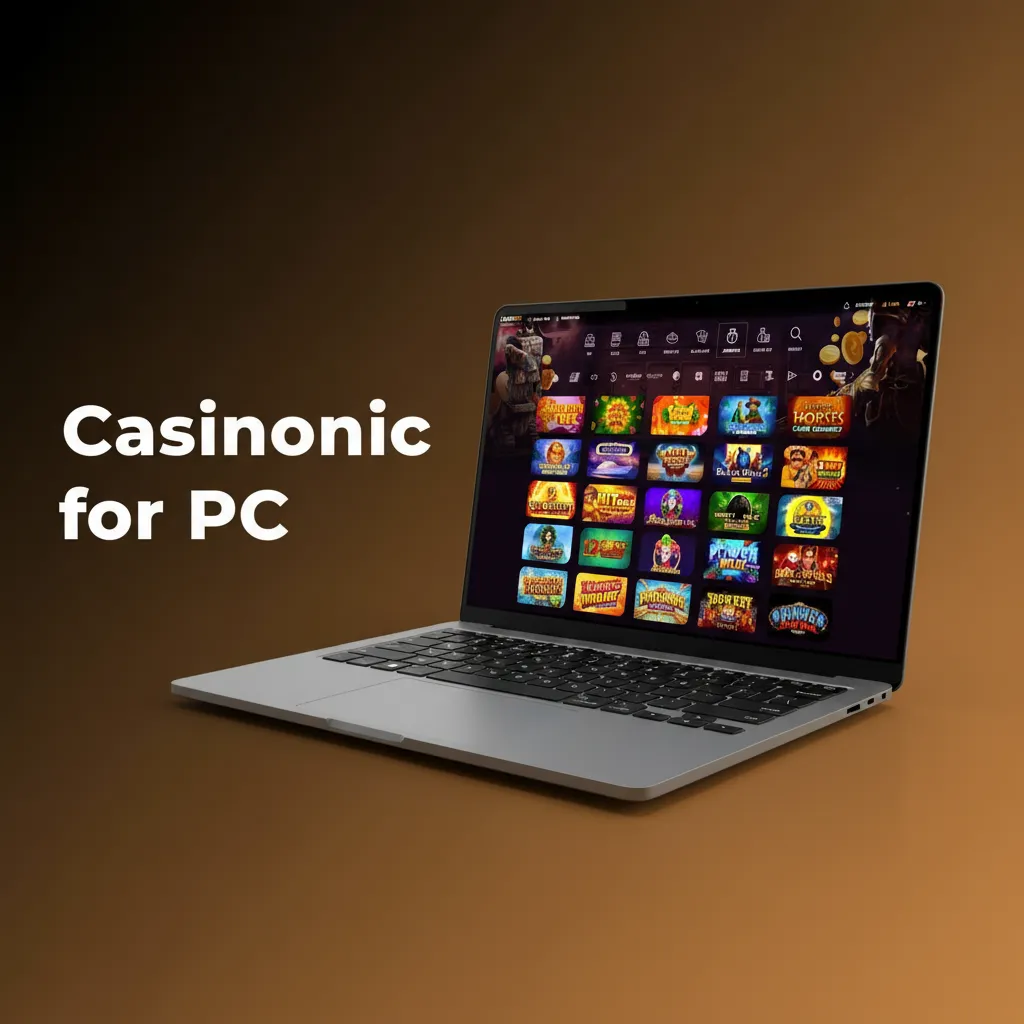 Casinonic on PC or Mac: browser casino site with login, deposit, and play options; no desktop app.