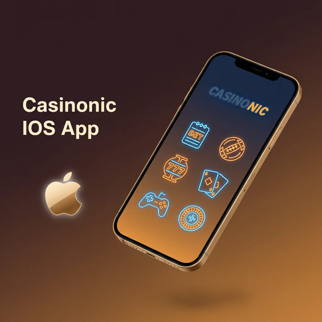 Casinonic iOS app on iPhone and iPad showing sports bets, pokies and live tables; free download, iOS 12+, 100MB, AU ready.