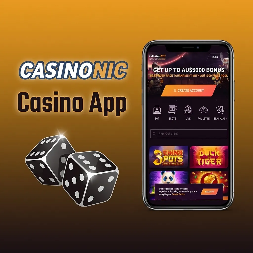 Mobile casino app interface showing game library with slots, table games, and live dealer options from top providers