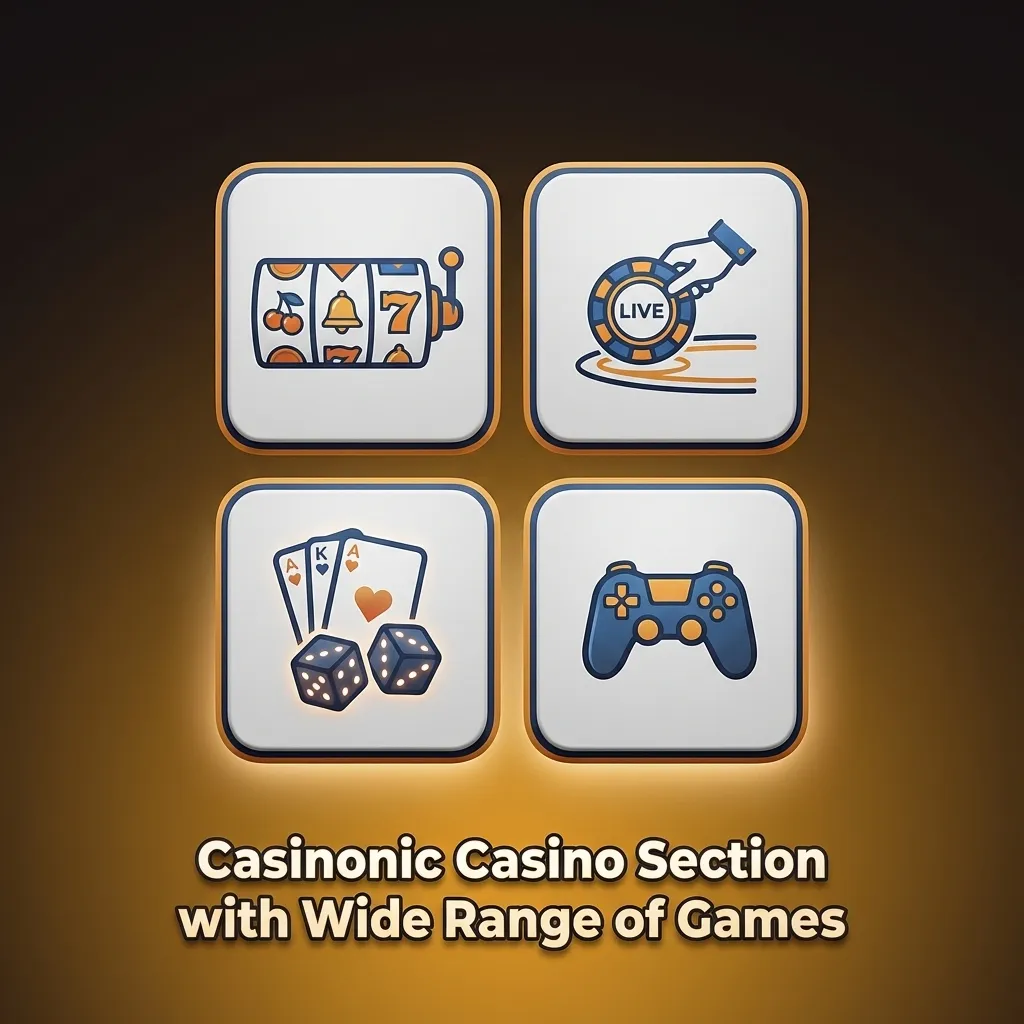 Casinonic Casino game lobby showcasing over 3,000 pokies, table games, jackpots, and live dealer options for players