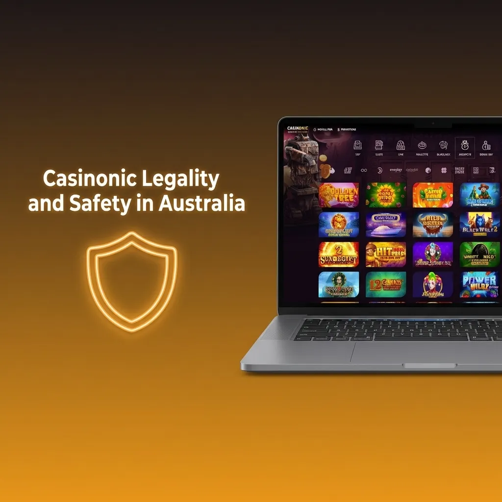 Casinonic's Curaçao gaming license certificate with SSL encryption shield and responsible gaming tools for Australian players