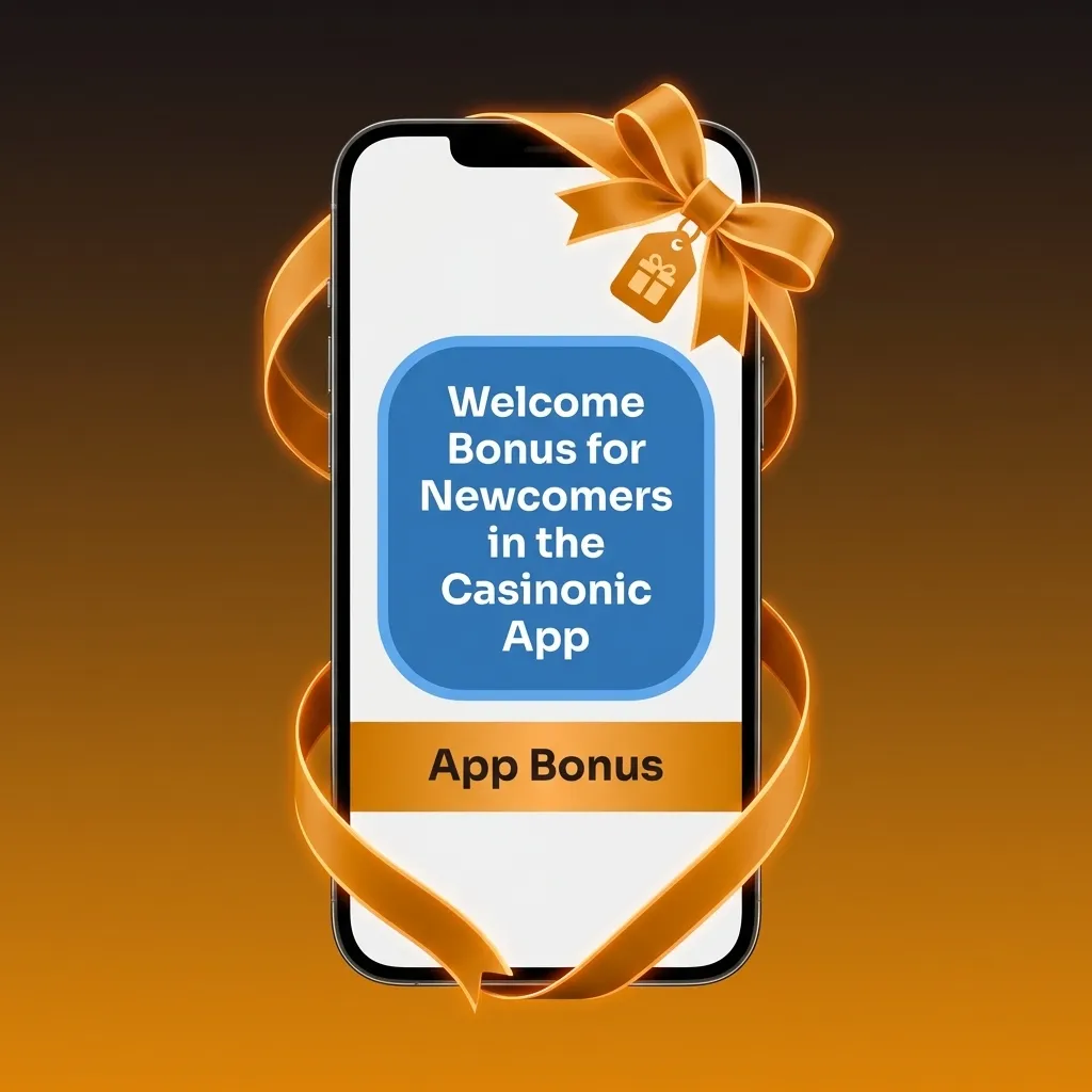 Casinonic App welcome bonus offer showing sports and casino options with deposit match and free spins for new users